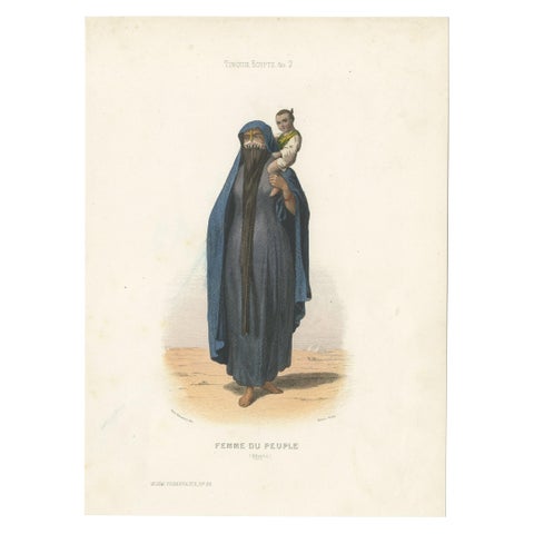 Antique Costume Print of a Woman with Child, from Egypt, 1850, view 2