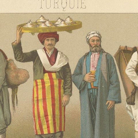 Antique Print of Turkish Costumes by Racinet, 'circa 1880', close-up 1