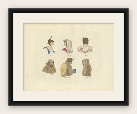 Traditional Costumes from Frascati, Perugia, Albano and Monastic Orders, 1823, shown framed