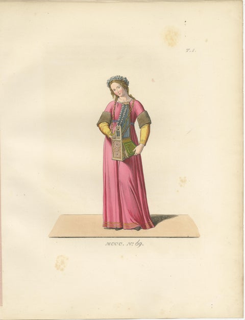 Servant, Dominican Nun and Young Lady in Traditional Italian Dress - 1845 Print, view 4
