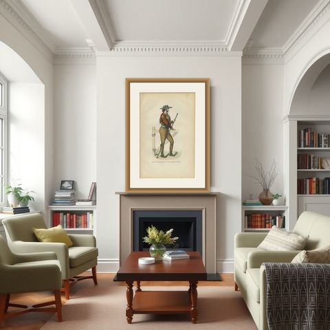 Spanish Bullfight Picador - Antique Costume Lithograph, c.1852, shown framed in a room