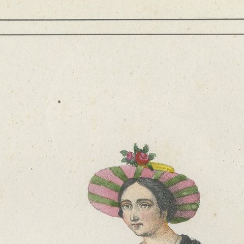 Tyrolean Woman Costume Print, Antique Hand-Colored Lithograph, 1854, close-up 6