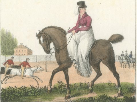 English Horsewoman, a Race, British and Indian Soldiers and Sailors, 1842, close-up 1