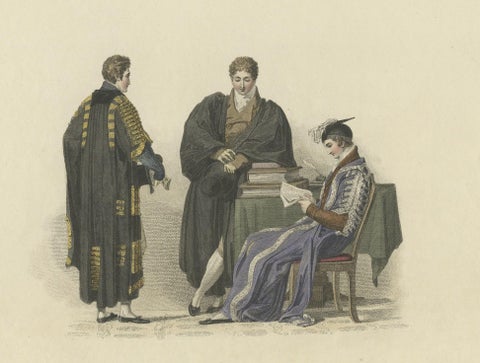 Old Print of Nobleman and Fellow-Commoners of Trinity and Emanuel College, 1815, close-up 1