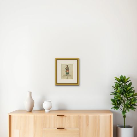 Herald of the Order of Saint Hubert: 1791 Colored Engraving in Ceremonial Dress, shown framed on a wall