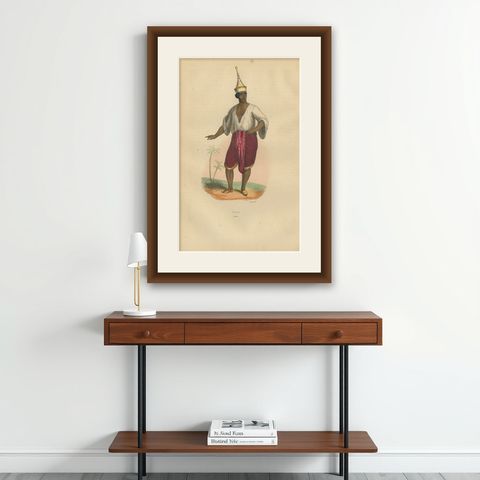 Traditional Siamese Attire: A 19th Century Ethnographic Portrait from Thailand, shown framed on a wall