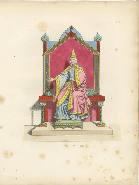 Regal Figures in Ceremonial Dress c.15th Century, Antique Print 1845, view 3