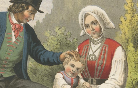 Norwegian Folk Costumes from Fane near Bergen, Tonsberg Edition, 1860s, close-up 3