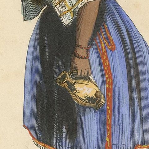 Antique Costume Print of a Woman in Quito by Wahlen, 1843, close-up 2