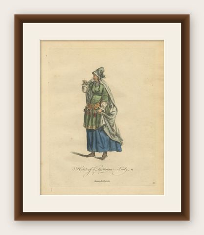 Tartar Princess Costume Study, Elegant Hand-Colored Engraving, 1749, shown framed