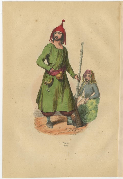 Kurdish Warrior in Traditional Attire from 19th Century Lithograph, view 2