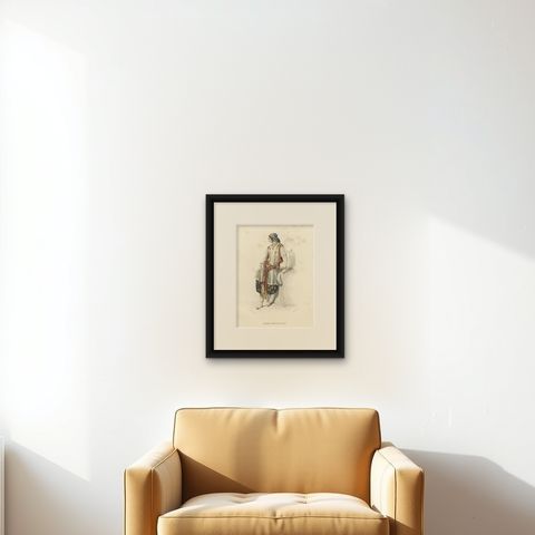 lgeria Moorish Woman, Hand-Colored Costume Lithograph, 1853, shown framed on a wall