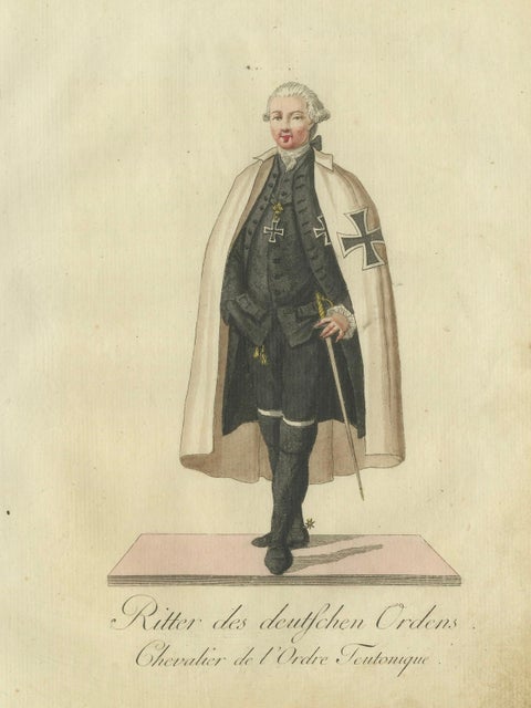 Knight of the Teutonic Order: 1791 Hand-Colored Engraving in Ceremonial Dress, close-up 4