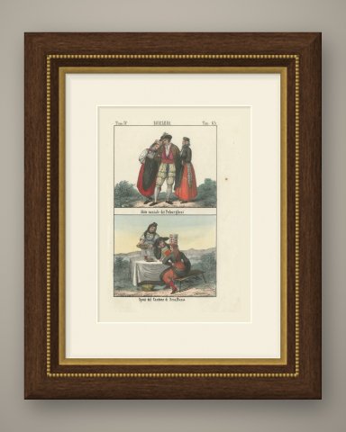 Fribourg Wedding Dress and a Bridal Couple of Schaffhausen, 1842, shown framed