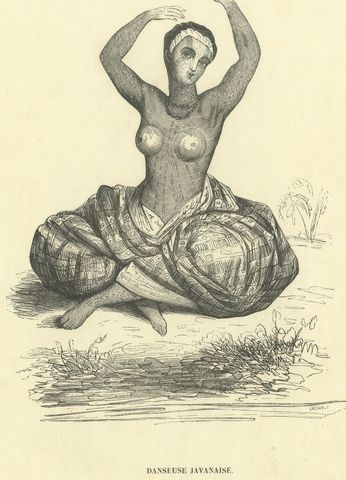 Javanese Dancer, Antique Wahlen Costume Print, 1843-1844, close-up 1