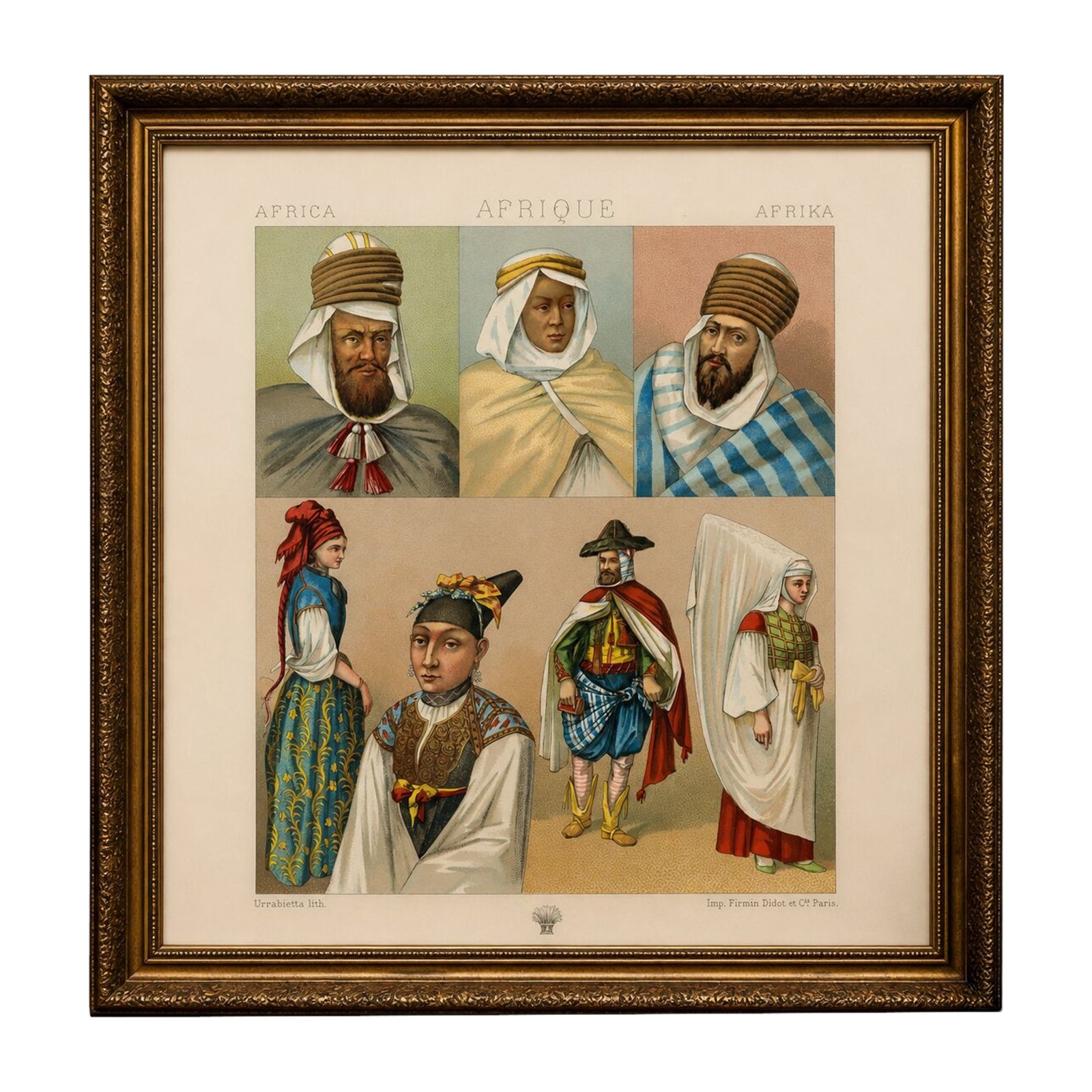 North African Costumes Algeria, Racinet Afrique Chromolithograph, 1888