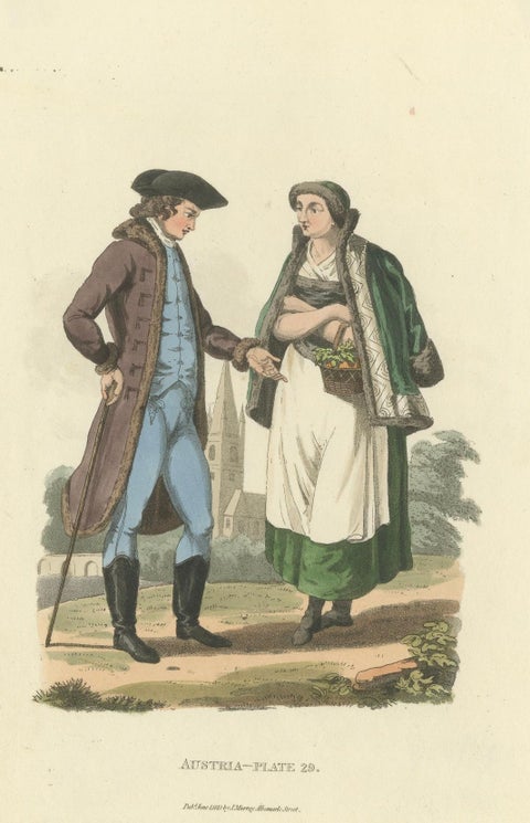Austrian Folk Couple: Elegant Regency Costume from 1808, close-up 5