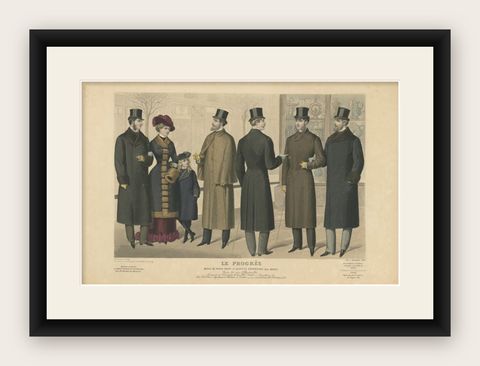 Hand-Colored Antique Fashion Print, Published in November, 1882, shown framed