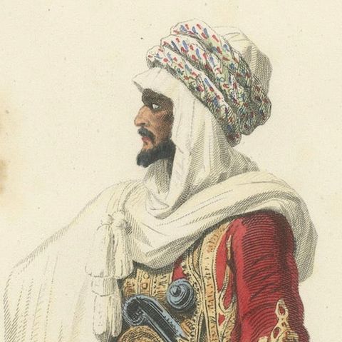 Arab Chief Costume Print Algeria 1853 by Compte-Calix, Hand-Colored Lithograph, close-up 5