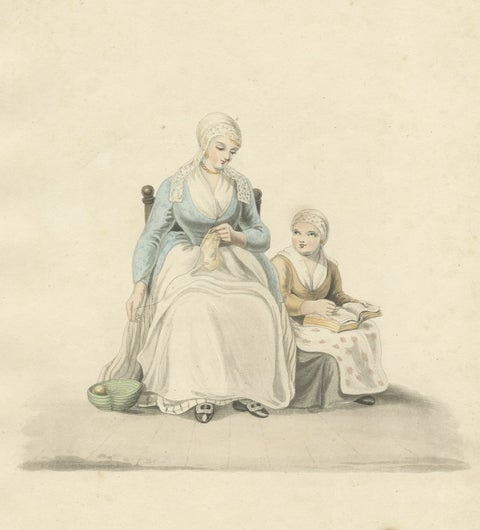 Antique Costume Print of Woman & Child of Friesland, The Netherlands, ca. 1817, close-up 1