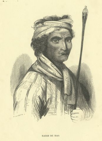 Rajah of Dao, Antique Wahlen Costume Print, 1843-1844, close-up 1