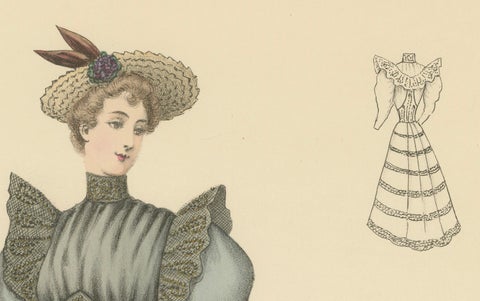 Elegant Fashions of 1889: Lithographs by L. Michau and M. de Solar, close-up 2