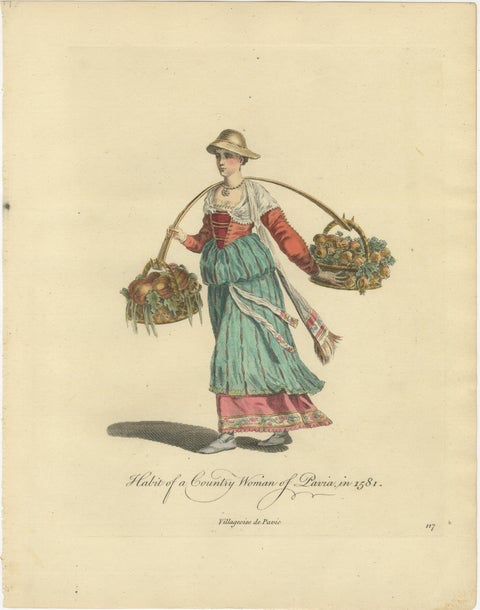 Italian Country Woman Costume Print, Pavia Peasant Dress, 1749, view 2