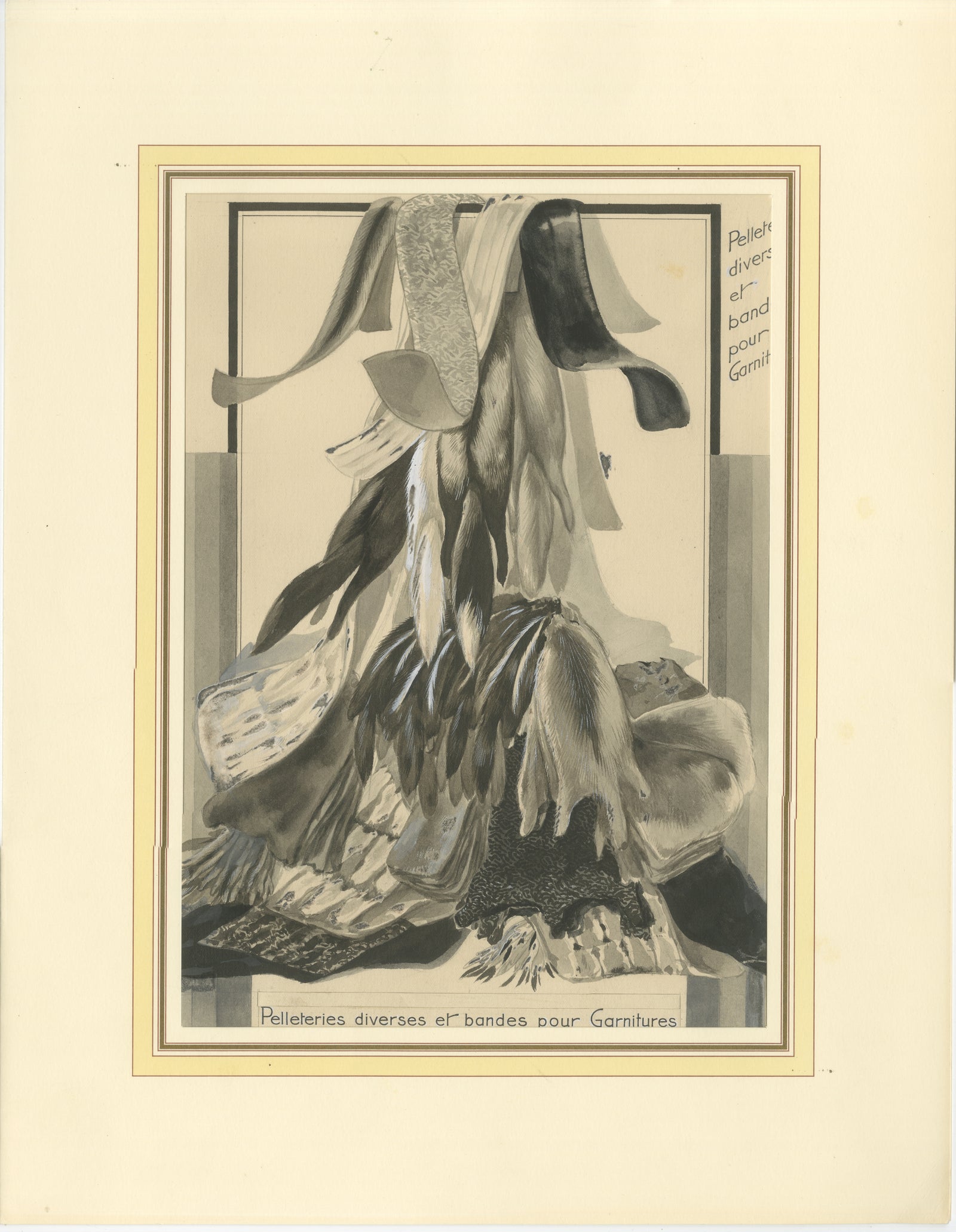 French Art Nouveau Fashion Design of Fur Trimmings and Pelts, c.1910