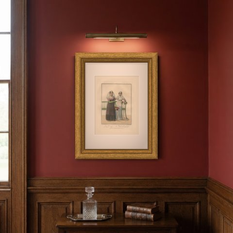 A Frisian and a Groningen Girl, Dutch Regional Dress, Maaskamp, circa 1820, shown framed on a wall