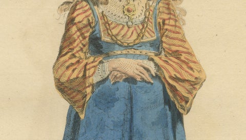 Greek Lady of Pera, Ottoman Costume Print, Hand-Colored Engraving, 1749, close-up 2