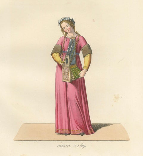 Servant, Dominican Nun and Young Lady in Traditional Italian Dress - 1845 Print, close-up 2