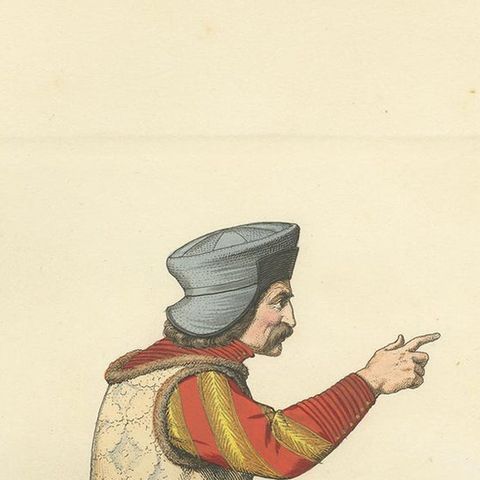Antique Print of a German Nobleman, 15th Century, by Bonnard, 1860, close-up 1