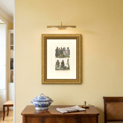 An English Cockfight, a Quaker and Country People of Scotland and Wales, 1842, shown framed on a wall