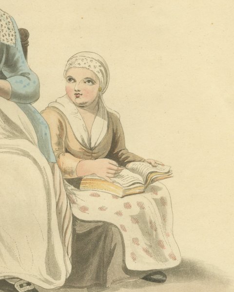 Woman and Child of Friesland, Frisian Dress, Antique Ackermann Print, 1817, close-up 2