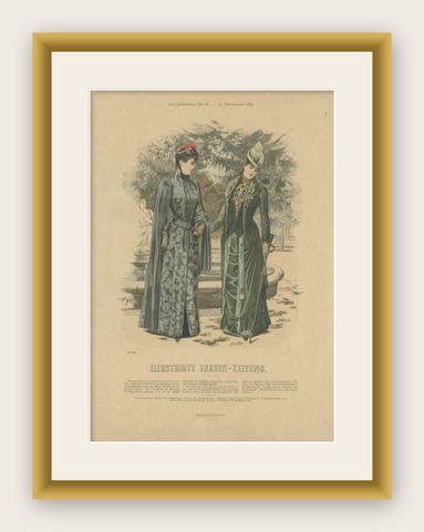 Antique Fashion Print from Germany by Dürr, 1889, shown framed