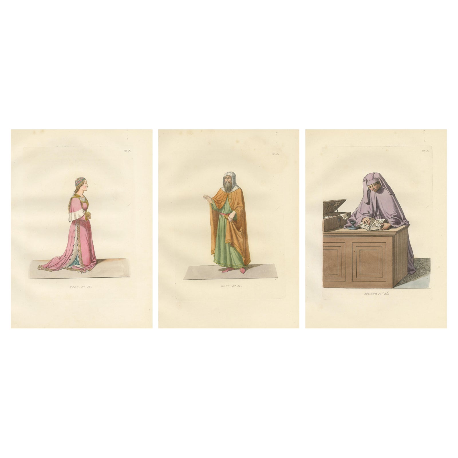 Florentine Grace, Jewish Scholar & Renaissance Notary in Costume, Print of 1845