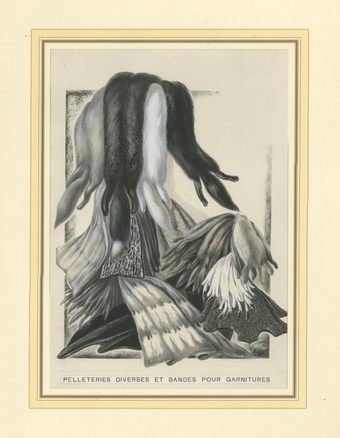 French Art Nouveau Fashion Design of Fur Pelts and Trimmings, c. 1910, close-up 1