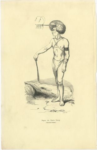 Papuan of Dorey Harbour, Antique Wahlen Costume Print, 1843-1844, view 2