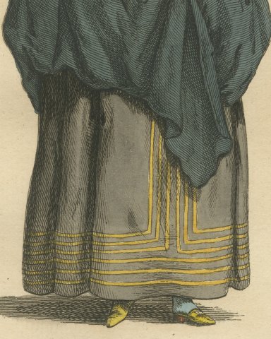 Merchant's Wife of Paris in 1640, Hand Colored Jefferys Costume Plate, 1757, close-up 3