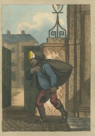 Chimney Sweep with Soot Bag at the Foundling Hospital, Cries of London, 1804, close-up 1