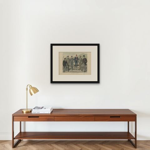 Antique Print of Men's Fashion in Published July 1889 by Klemm & Weiss, C 1900, shown framed on a wall
