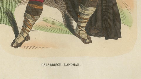 Calabrian Countryman (Italy) in Traditional Dress - Antique Lithograph, c.1852, close-up 4