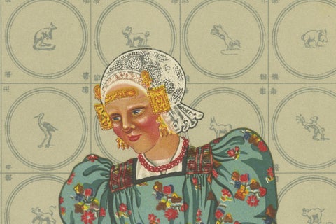 Dutch Couple in Hoorn Traditional Dress, Early 19th Century Folk Costume, close-up 3