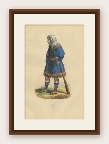 Traditional Kurek Attire in Handcolored Lithograph from 1844, shown framed