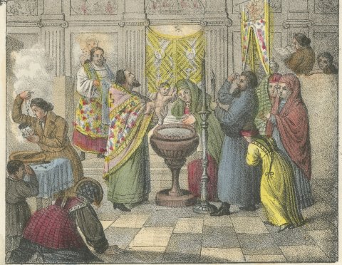 Russian Hatter and Chimney Sweep, Russian Women and a Baptism, 1842, close-up 2