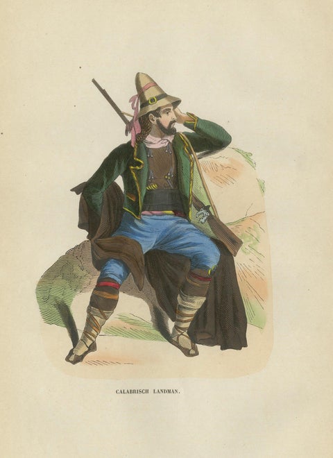 Calabrian Countryman (Italy) in Traditional Dress - Antique Lithograph, c.1852, close-up 2