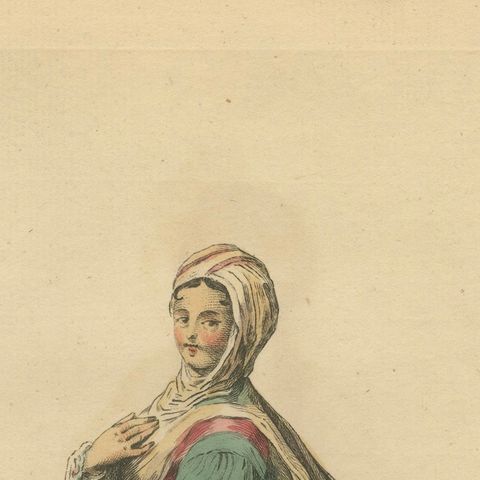 Antique Costume Print of a Young Lady of Tine, Greek Islands Engraving, 1749, close-up 5