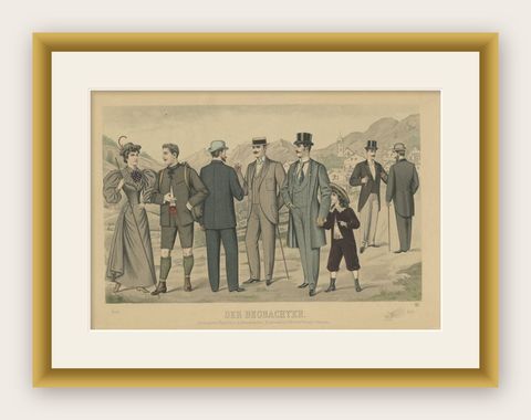 Antique Print of Fashion in July 1896 by Klemm & Weiss, c.1900, shown framed