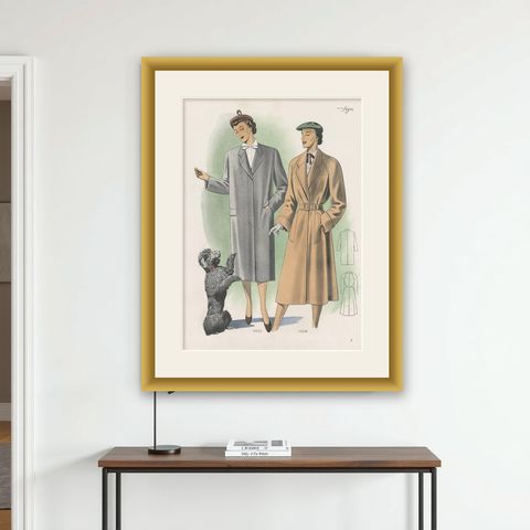 Vintage Fashion Print 'Pl.14205' Published in Ladies Styles, 1951, shown framed on a wall