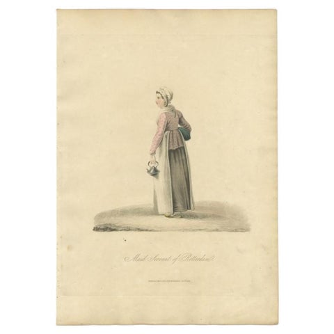 Antique Print of a Maid Servant of Rotterdam in the Netherlands, circa 1817, view 2